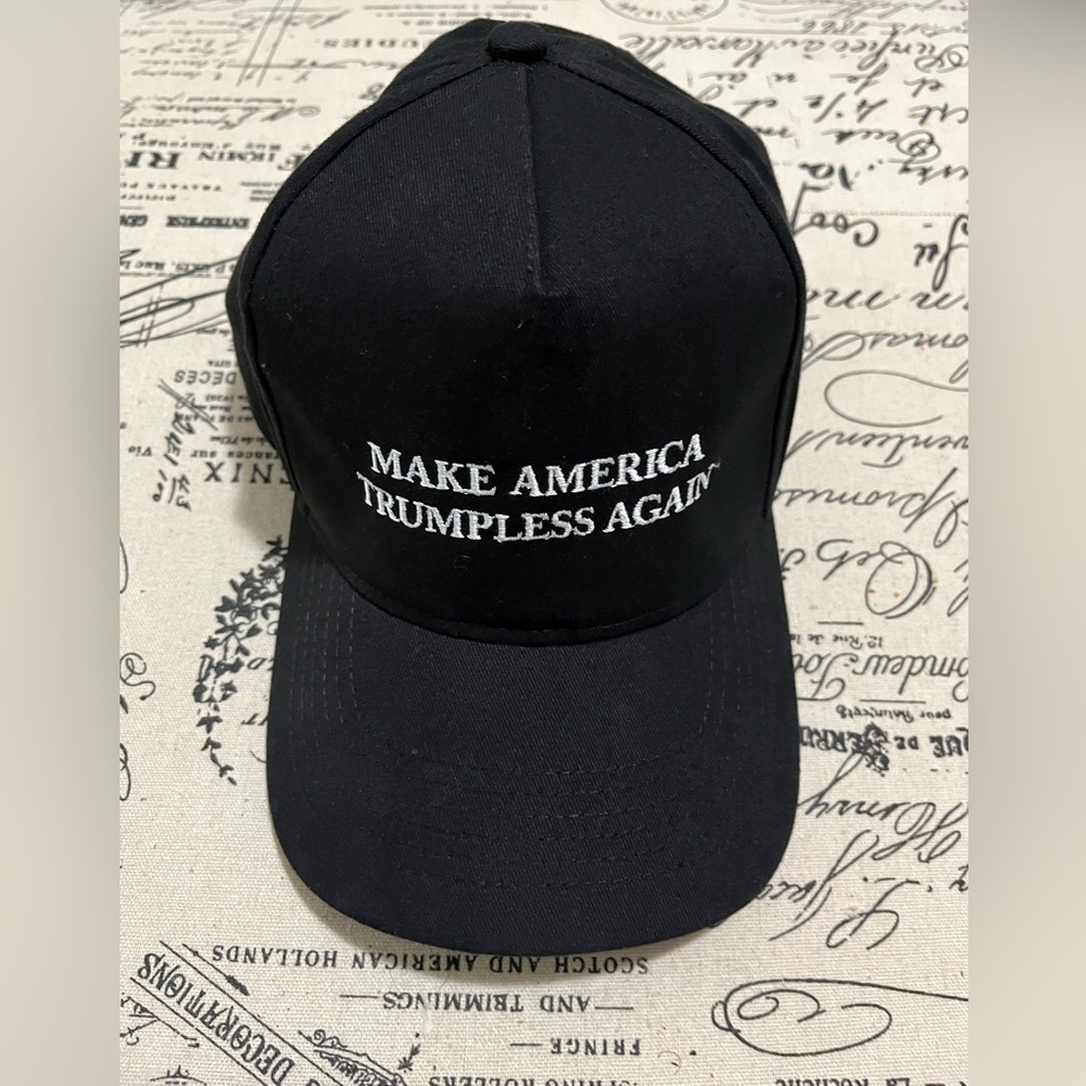 TrumpLESS Fitted Black Cap. Like New Condition, Great and ready to wear